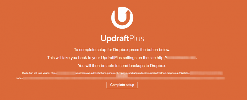 UpdraftPlus DropBox Authorization Confirmation Page