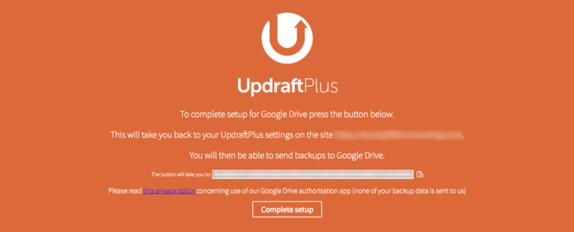UpdraftPlus Authorization Confirmation Page