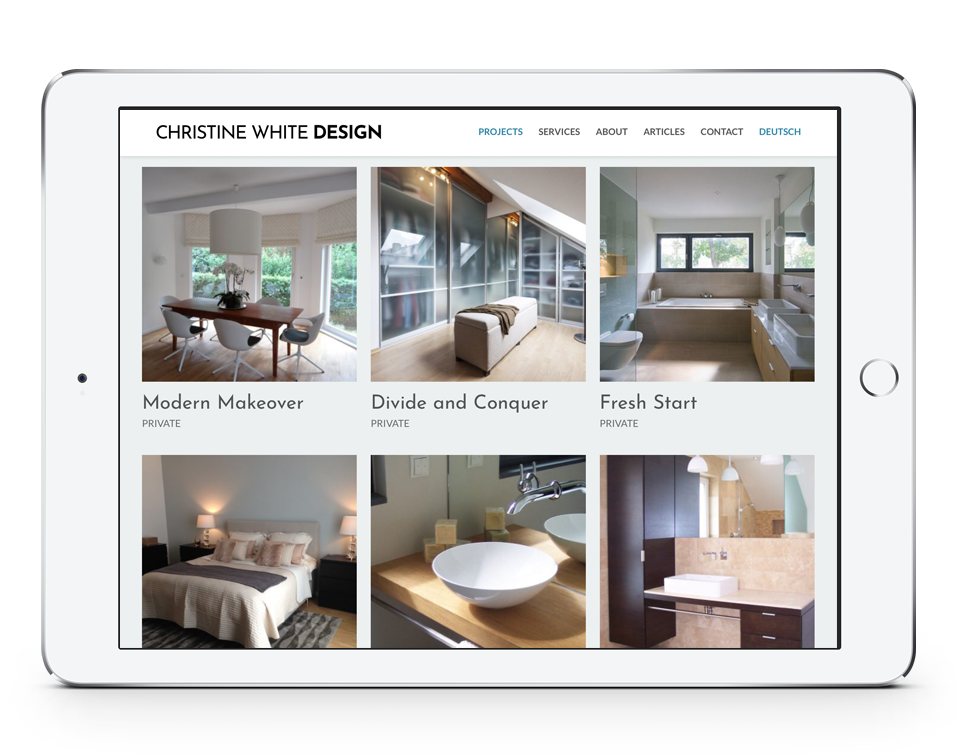Christine White Design Projects Page on tablet