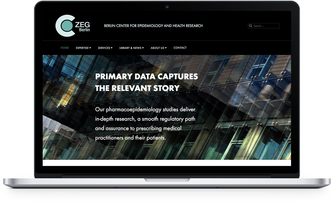 ZEG Berlin Home Page on laptop