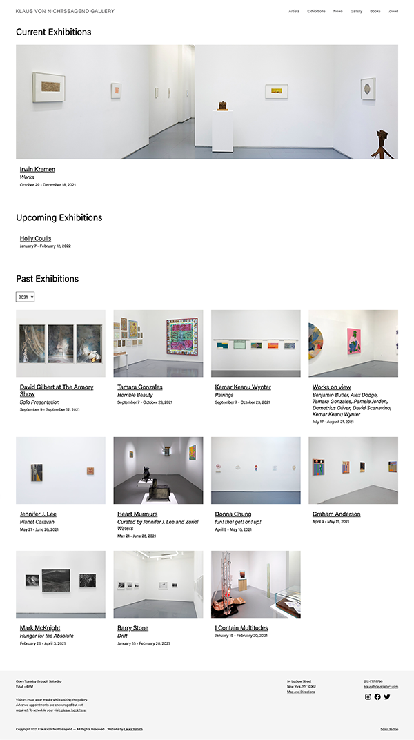 Klaus von Nichtssagend Exhibitions page on Desktop