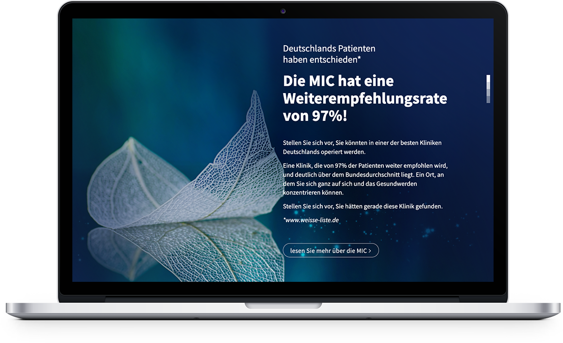 Klinik für MIC Homepage on Desktop